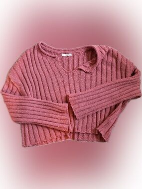 Timing Ribbed Crop Sweater in Rose Pink